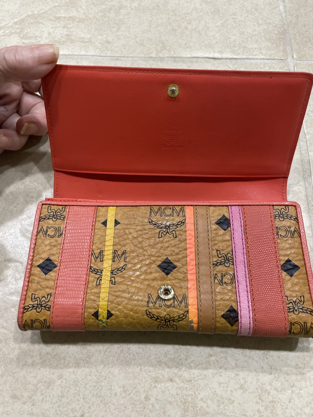 MCM Cognac Logo Stripe Continental Wallet - Pink Accent - Picture 7 of 9